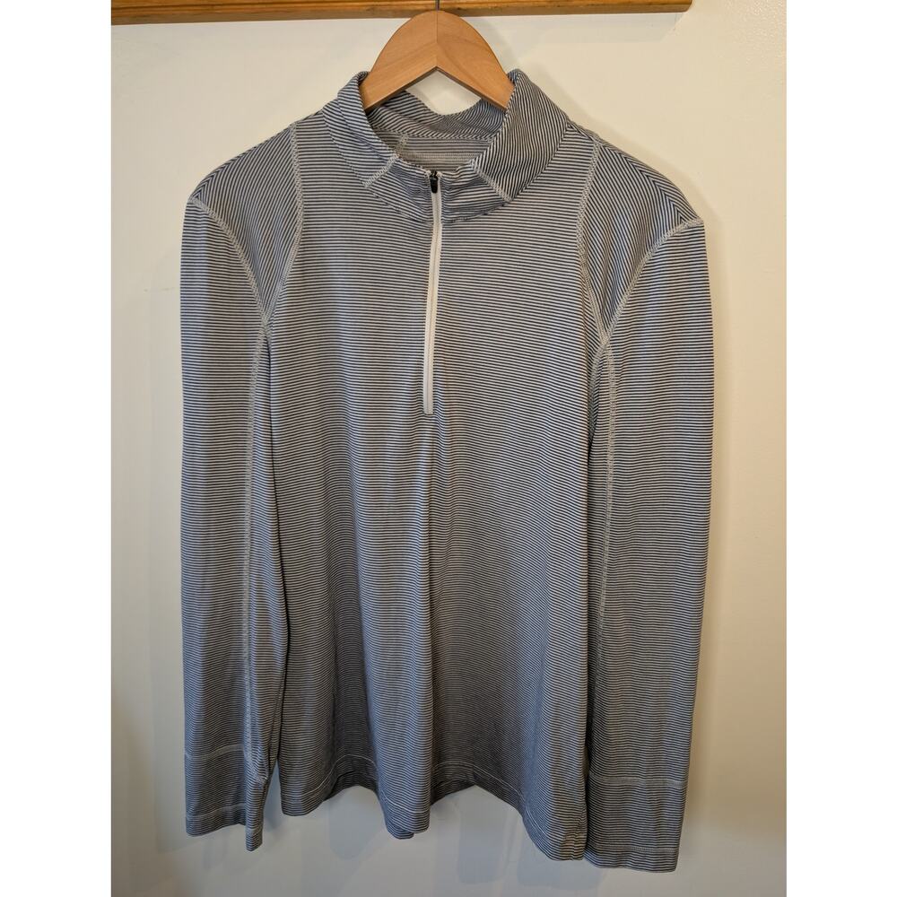 Toad&Co On Rush Quarter Zip Pullover Navy White Micro Stripe Organic Med